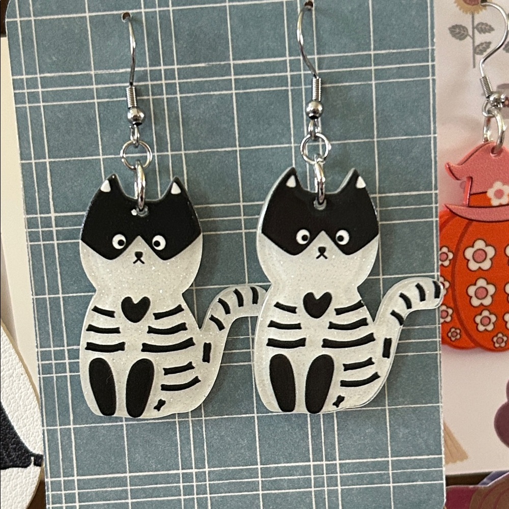 Black and White Cat Earrings